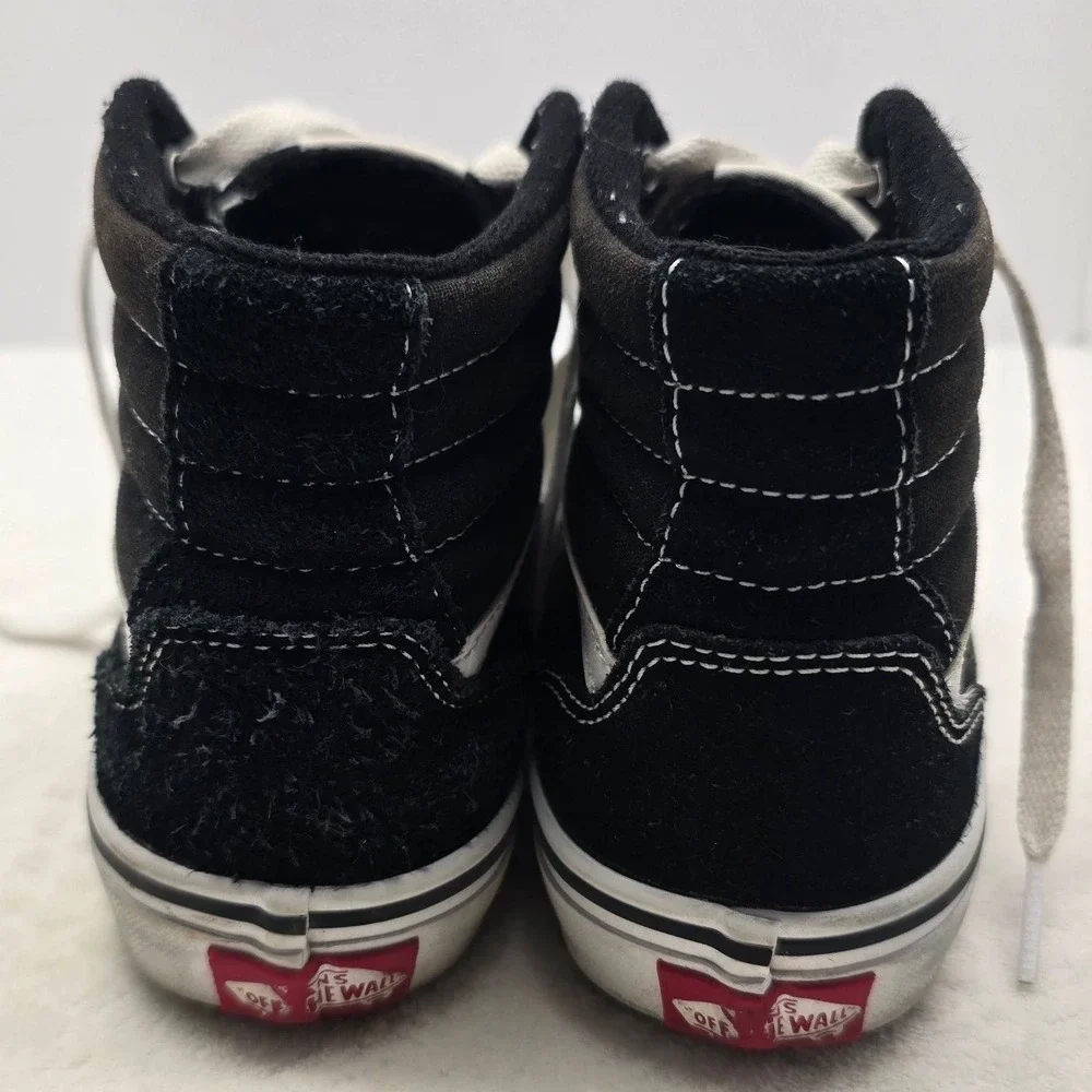 Vans Sk8-Hi High Top Sneakers Black White Suede Canvas Skate Shoes Youth 4.0